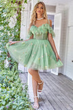 Floral Embroidery Off the Shoulder Mini Homecoming Dresses Sweetheart Tulle Pleats Ruffle Spaghetti Straps Adjustable Prom Dress