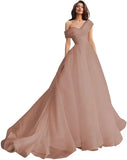Custom made One Shoulder Tulle Prom Dresses Long Quinceanera Dress Ball Gown Organza Puffy Wedding Dress for Bride Bridal Gowns