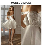Off the Shoulder Dress for Weddings Lace Flora Applique Short Glitter Prom Dress Tulle A-line Sparkly Bridal Gown Customized