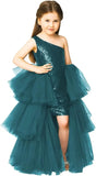 One Shoulder Sequin Pagent Dresses Girls Tulle Ball Gown Layered High Low Flower Girl Dress for Wedding princess dress