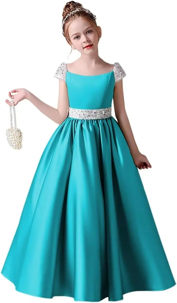 Festzugskleider für Mädchen, Satin, Blumenmädchenkleid, Flügelärmel, Ballkleid mit Pailletten, Prinzessinnenkleid für Geburtstagsparty, Festzugskleid für Mädchen 