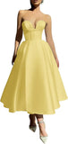 Strapless Prom Dresses 2025 Sweetheart Satin Tea Length Puffy Party Dresses for Women simple wedding dress short wedding dress