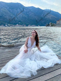 Sheer boudoir long bridal robe. Wedding night sexy bride nightgown. Lace and tulle maternity photoshoot robe.