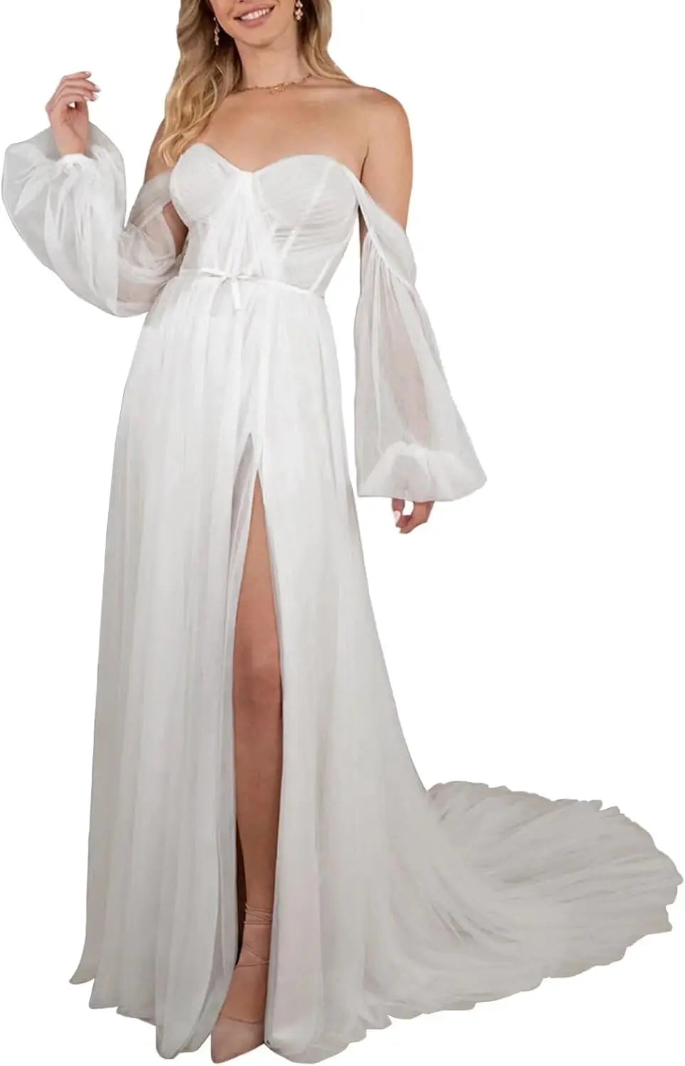 Vestidos de novia hechos a medida para novia, largos, bohemios, con encaje floral, apliques de tul, corsé, playa, línea A, vestidos de novia, vestidos de novia, mangas de encaje 