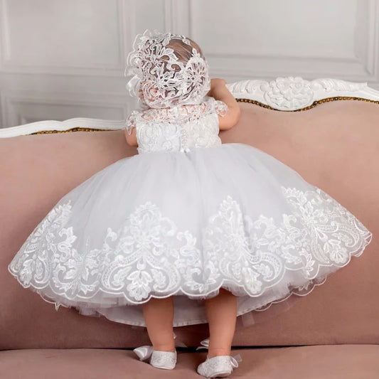 Vestido de niña de tul blanco con estampado floral de perlas y mangas cortas para boda, fiesta de cumpleaños, personalizado con flores 