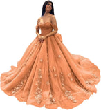 3D Floral Quinceanera Dresses Lace Beaded Party Gowns Off Shoudler Tulle Ball Gown for Sweet 15 16 Dresses