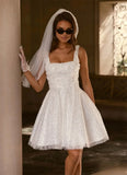 Shiny Two Straps Scoop Neckline Bridal Grown Short/Mini Wedding Dresses Custom Made 2026 Vestido De Noival