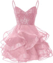 Vestidos de fiesta de tul para adolescentes, con tirantes finos y lentejuelas, vestidos de fiesta cortos, minivestidos de cóctel en capas, vestidos de dama de honor 