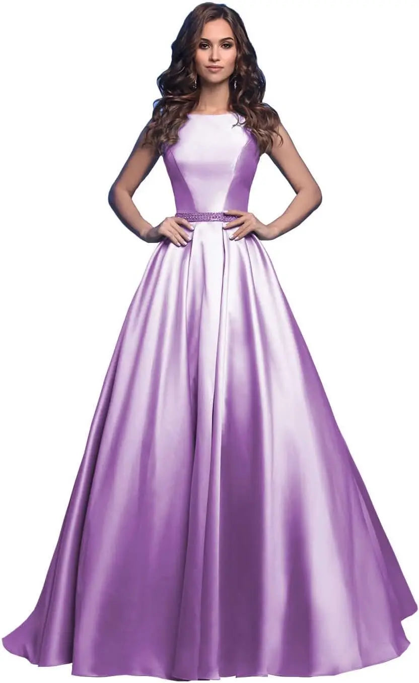Damen A-Linie Satin Ballkleid Langes Ballkleid Gerafftes Perlenbesetztes Abendkleid Formales Partykleid mit Taschen 