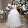 Apliques de encaje de tul blanco con cinturón de lazo rosa sin mangas para bodas, cumpleaños, banquetes, vestidos de princesa, vestidos de niña de las flores 