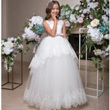 Apliques de encaje de tul blanco con cinturón de lazo rosa sin mangas para bodas, cumpleaños, banquetes, vestidos de princesa, vestidos de niña de las flores 