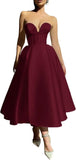 Strapless Prom Dresses 2025 Sweetheart Satin Tea Length Puffy Party Dresses for Women simple wedding dress short wedding dress