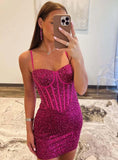Vestidos de fiesta ajustados y cortos con lentejuelas brillantes para adolescentes, escote corazón y cuentas, vestidos de cóctel, vestidos de fiesta 