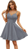 Vestidos de satén con escote en V para adolescentes, vestidos cortos de fiesta de graduación, tirantes finos, vestidos de cóctel con bolsillos, vestidos de dama de honor 