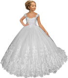 Flower Girl Dress for Weeding Tulle Pageant Dress Lace Appliques Princess Long Ball Gowns for Girls girls dresses for wedding