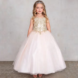 Vestidos de princesa para banquete de fiesta de cumpleaños, vestidos de niña de las flores personalizados, azul real, estampado dorado, apliques sin mangas para boda 