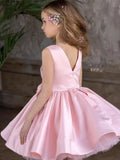 Pink Tulle Satin With Bow Sleeveless For Wedding Birthday Party Banquet First Communion Gowns Flower Girl Dresses