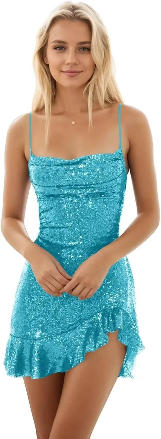Sparkly Sequin Homecoming Dresses for Teens Short Tight Glitter Formal Prom Cocktail Party Gown for Women ball gown