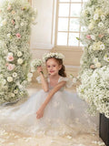 Girls Lace Applique Flower Girl Dresses for Wedding 2025 First Communion Dress Party Maxi Gown Tie Back princess dress