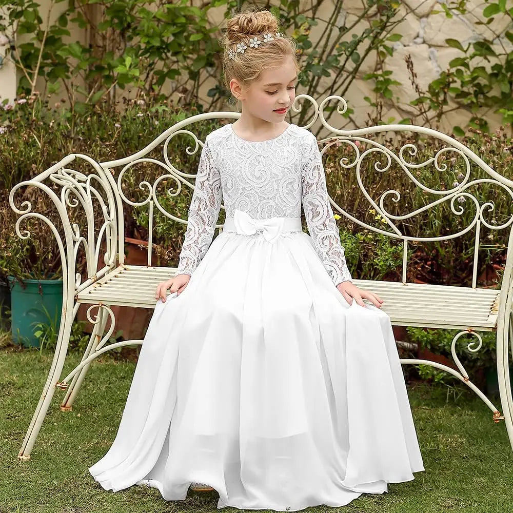 Vestido elegante de primera comunión para niña de las flores, estilo bohemio, de gasa, corte en A, blanco, para dama de honor, para fiesta de bodas, de 2 a 12 años 