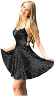 Vestidos de fiesta formales con cuello halter y lentejuelas para mujer, cortos, sin espalda, con lentejuelas azules, para cóctel 