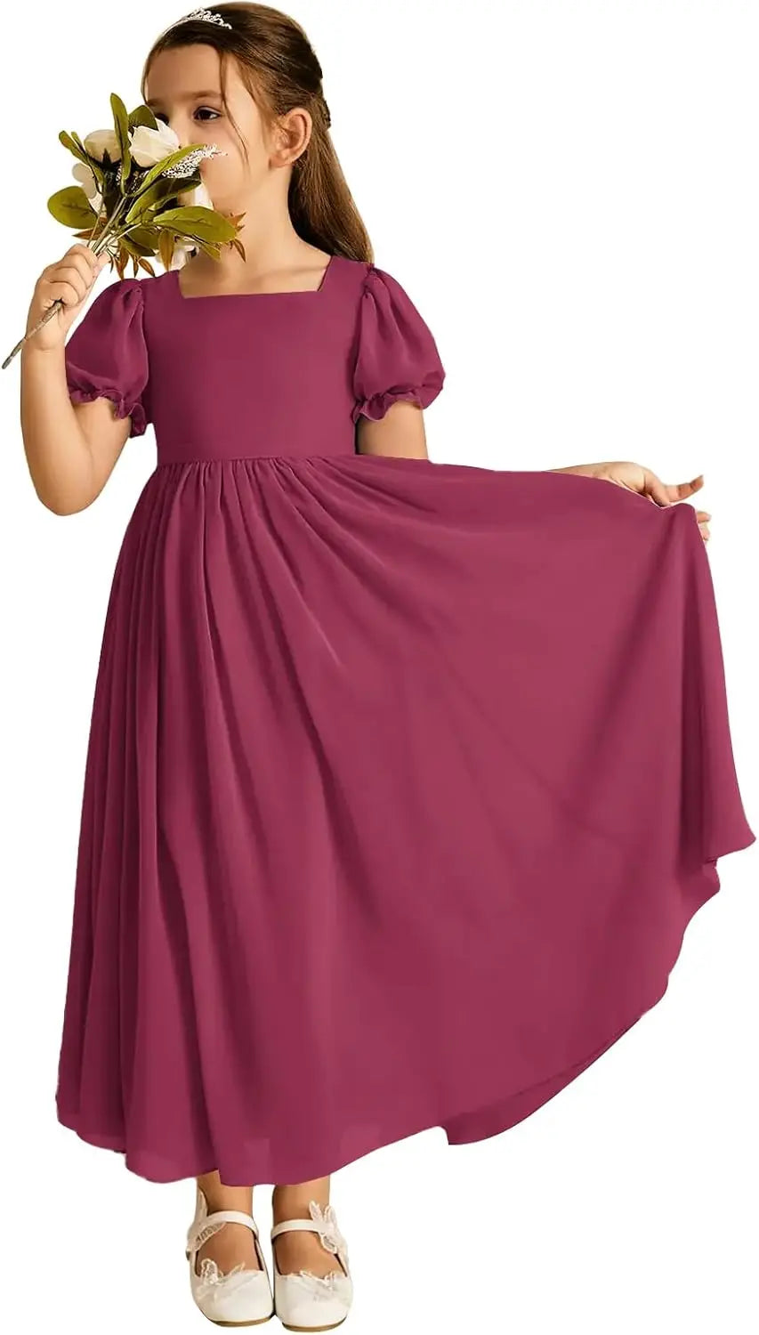 Long Chiffon Junior Bridesmaid Dresses for Wedding with Sleeve Formal Flower Girl Dress for Teens princess dress