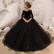 Vestido de fiesta formal de ensueño para niñas, color negro, largo hasta el suelo, elegante, de tul con encaje, largo hasta el suelo, estilo princesa, para primera comunión. 