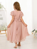 Flower Girl Maxi Dress for Wedding Bridesmaids Flowy Chiffon Teens Ruffle Sleeve Formal Party Pageant Gown princess dress
