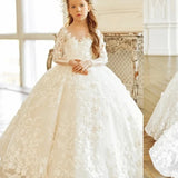Elegant Baby Girl Prom Gown for Photoshoot Princess First Communion Gowns White Flower Girl Dresses for Wedding Lace Appliques