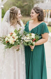 Custom Made Simple Women's Long V Neck Bridesmaid Dresses with Slit Ruffle Chiffon Formal Evening Gowns Wedding Party Dress
