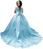 Blumenmädchenkleid für Mädchen zur Hochzeit, Applikationen, Tüll, Festzugskleider, kurze Ärmel, Ballkleid mit Schleife, Prinzessinnenkleid 
