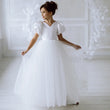 Prinzessin Kleid Blumenmädchen Kleider Weiß Tüll Satin Kurzarm Für Hochzeit Geburtstag Party Ball Bankett Prinzessin Kleider 