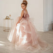 Vestido de princesa para fiesta de cumpleaños, banquete, de noche, para niña de las flores, de tul rosa polvoriento, con cinturón de perlas escalonado y lazo para boda 