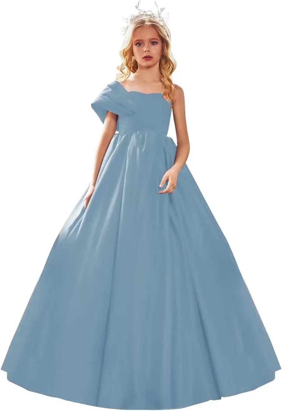 Satin One Shoulder Flower Girl Dresses for Wedding Ball Gown Puffy Pageant Gown Cute First Communion Dress princess dress