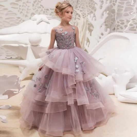 Kindergeschenke Blumenmädchenkleider für Hochzeit Rüschen Spitze Appliziert Lagen Erstkommunion Geburtstag Abschlussball Partykleid 