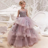 Children's Gifts Flower Girl Dresses For Wedding Ruffles Lace Appliqued Layered First Communion Birthday Prom Party Dress