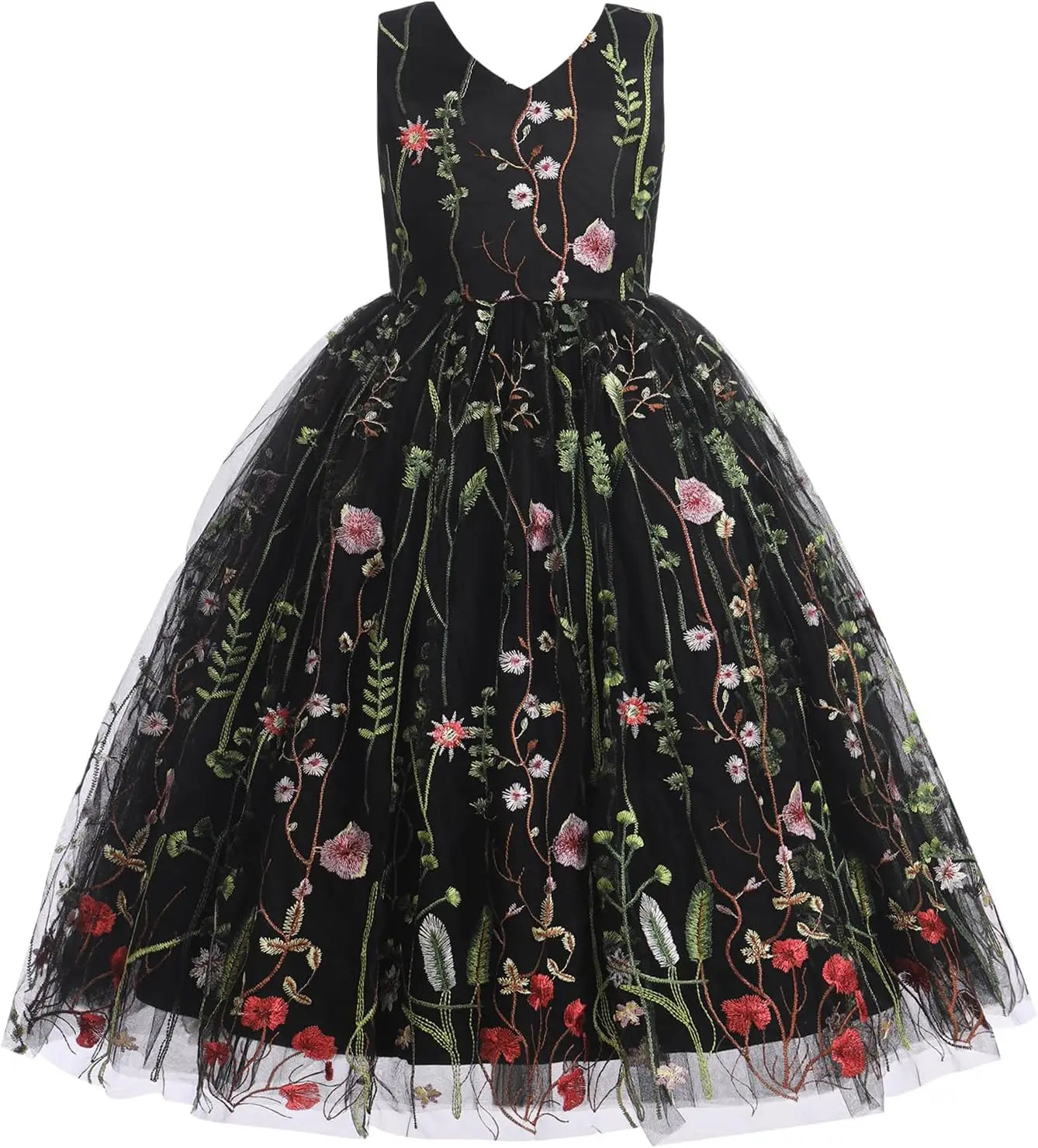 Embroidery Flower Girl Lace Dress for Kids Wedding Pageant Party First Communion Dresses Princess Bridesmaid Maxi Gown