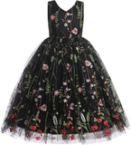 Embroidery Flower Girl Lace Dress for Kids Wedding Pageant Party First Communion Dresses Princess Bridesmaid Maxi Gown