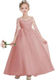 Elegantes Blumenmädchenkleid aus Tüll in A-Linie mit Applikationen, Erstkommunionkleider mit Ärmeln, Festzugs-Prinzessinnen-Partykleider 
