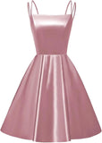 Satin Homecoming-Kleider für Teenager, kurze Ballkleider 2025, Spaghettiträger, Cocktailparty-Kleid, Abschlusskleid, Minikleid 