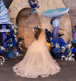 Flower girl Tulle Lace dress Cappucino First communion dress Junior bridesmaid dresses princess girls party ball gown