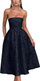 Vestido de fiesta de satén jacquard floral, largo hasta la rodilla, corte A, sin tirantes, con corsé, para dama de honor, para fiesta de noche formal 