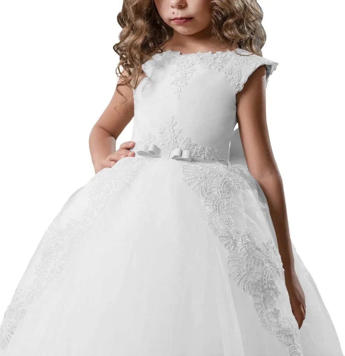 Fancy Flower Girl Dress Long Lace Pageant Puffy Tulle Ball Gown girls dresses for party and wedding  princess dress