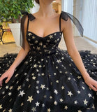 Custom Made Elegant Sparkly Starry Tulle Prom Club Dresses for Women Tea Length Glitter Star A Line Formal Evening Party Gown