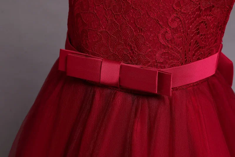 Vestido de princesa para niña de las flores, con apliques de tul blanco y lazo, sin mangas, para bodas, fiestas de cumpleaños, banquetes, vestidos de princesa. 