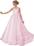 Princess Dress Tulle Lace Flower Girl Dress for Wedding Applique Princess Pageant Dress Long Party Ball Gown with Cape Sleeves