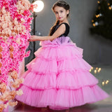 Vestido de princesa de tul negro y rosa con lazo, sin mangas, para bodas, cumpleaños, banquetes, personalizado, para niñas de las flores. 