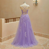 Tüll-Spitzen-Applikationen, Ballkleid, langes Ballkleid für Damen, Spaghettiträger, Korsett, rückenfreies Abendkleid 
