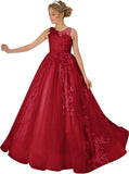 Princess Dress Tulle Lace Flower Girl Dress for Wedding Applique Princess Pageant Dress Long Party Ball Gown with Cape Sleeves