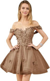 Glitter Tulle Appliques Homecoming Dresses for Teens Beaded Off Shoulder Short Prom Dresses Lace Cocktail Mini Dress Club Gowns